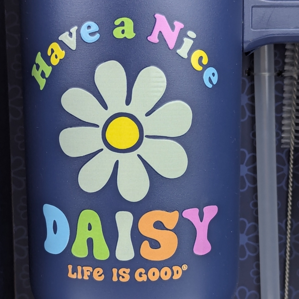 Life Is Good Voyager 32oz Tumbler Have A Nice Daisy Insulated Stainless Navy NIB - Picture 2 of 8